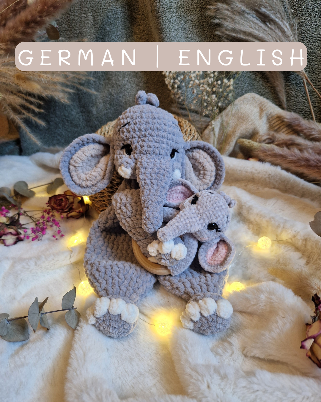 Häkelanleitung Elefant Nino Schmusetier & Rassel | Crochet pattern elephant Nino cuddly toy & rattle